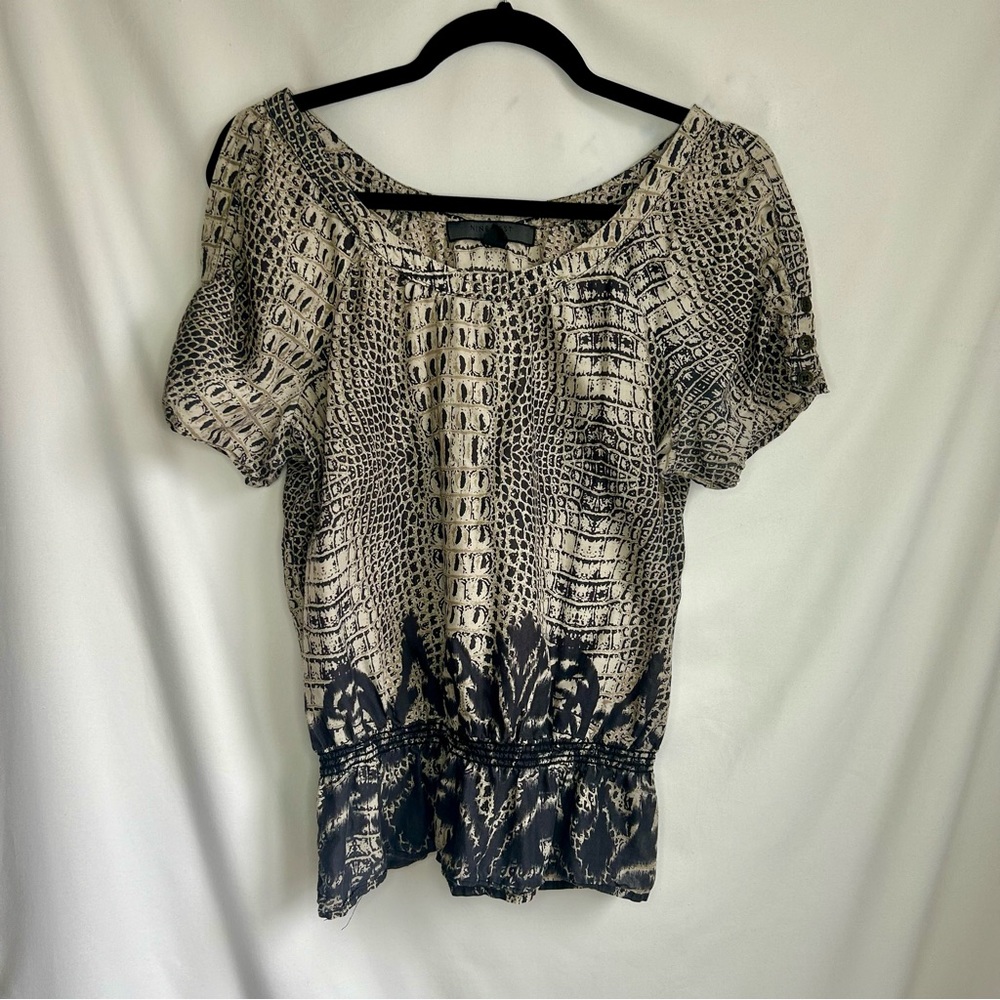Cold Shoulder Animal Print Top EUC